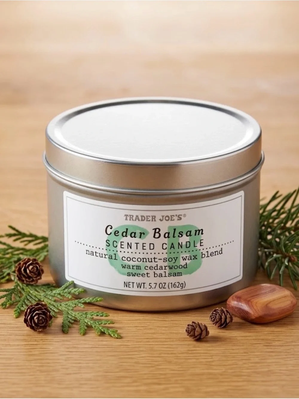 NWT Trader Joe's Cedar Balsam Scented Candle - New with Dust Cover